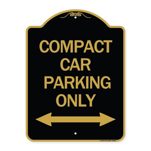 Compact Car Parking W/ Bidirectional Arrow, Black & Gold Aluminum Sign, 18" x 24", BG-1824-24253